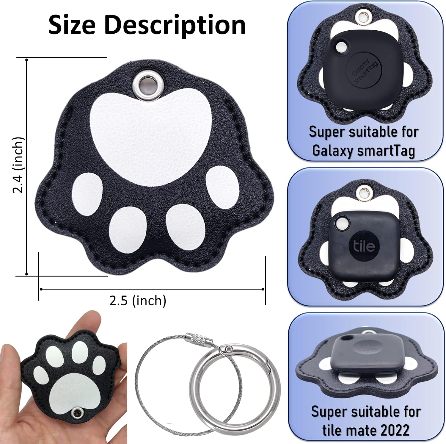 2 packs leather case with key ring for tile mate 2022 2020 2018samsung galaxy smarttag tracker smarttag plus accessories keychain for tagwaterpro