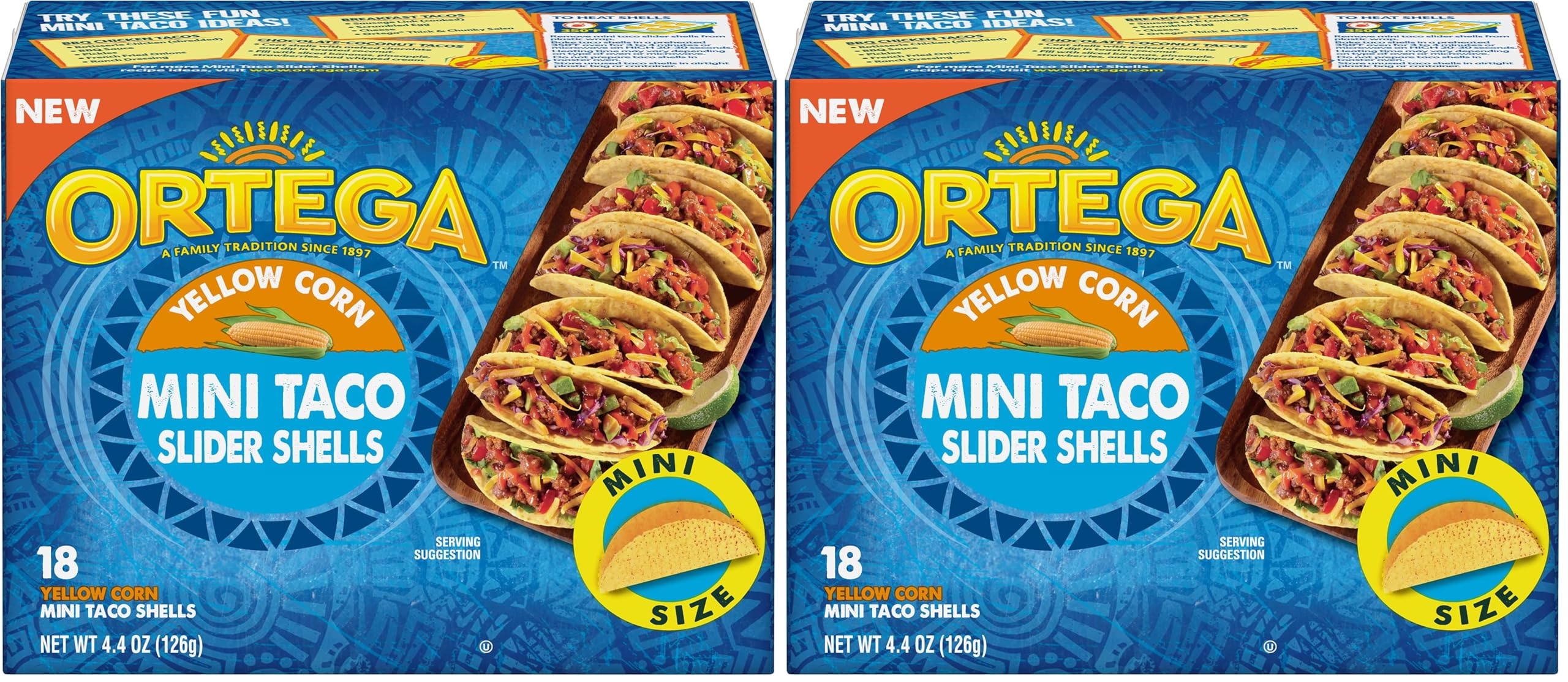 Ortega Mini Taco Slider Shells, Yellow Corn, 4.4 Ounce, 18 Shells (Pack of 2)