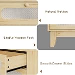 Rattan Dresser with USB Ports and Outlets, 6 Drawer Chest, Boho Storage Dresser with Charging Station for Bedroom, Living Room, Natural Oak