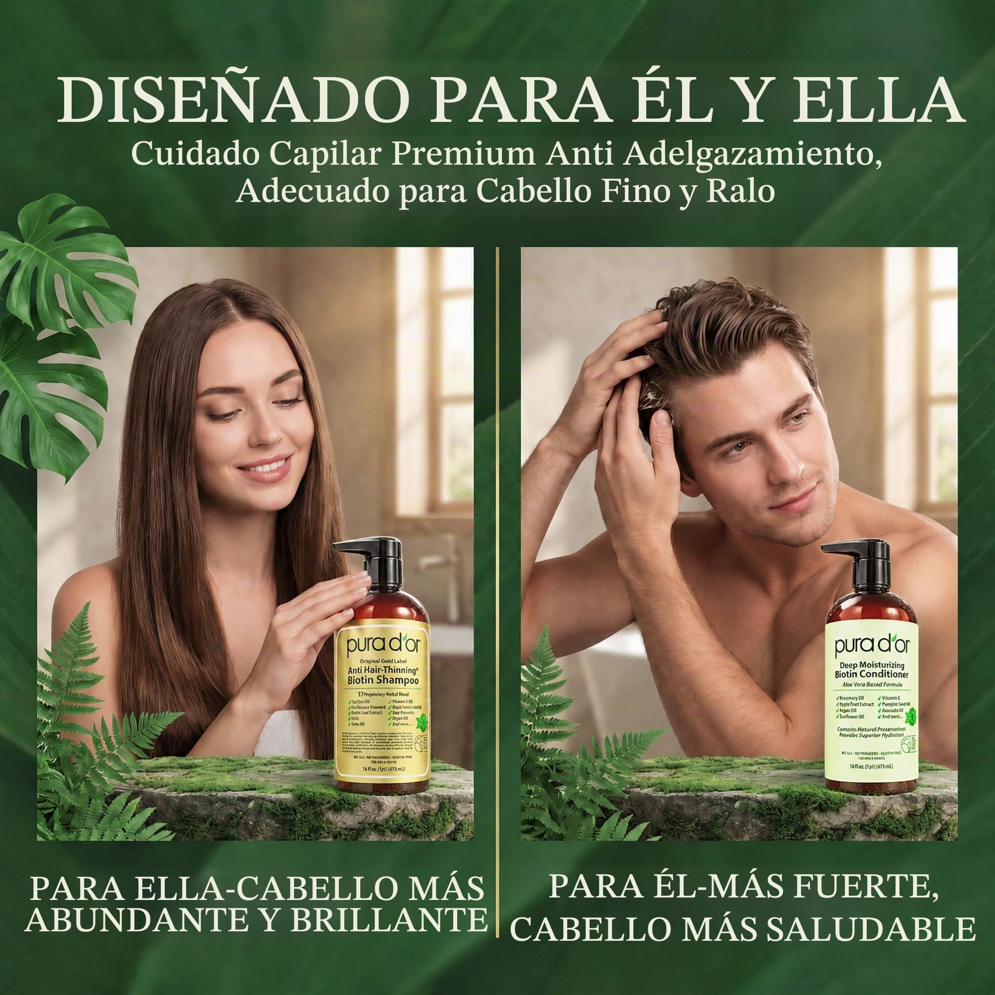 Pura D'Or Gold label anti-adelgazamiento terapia de hidratación profunda champú y acondicionador conjunto, solución eficaz clínicamente probado