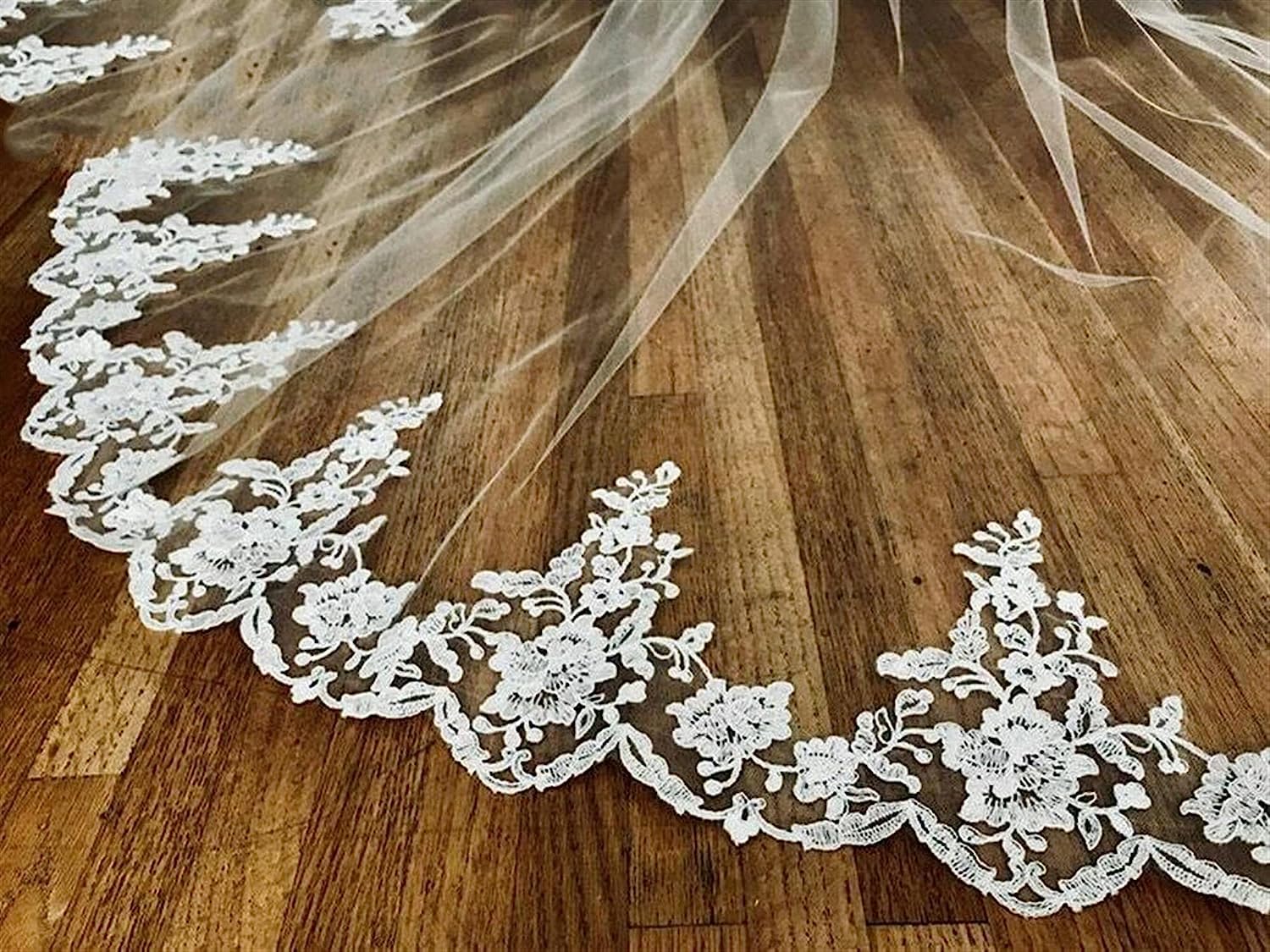 Veli da Sposa, veli da Sposa, Velo da Sposa Bianco Avorio 3 m con Nastro in Pizzo Pettine for Velo da cattedrale(Bianco)