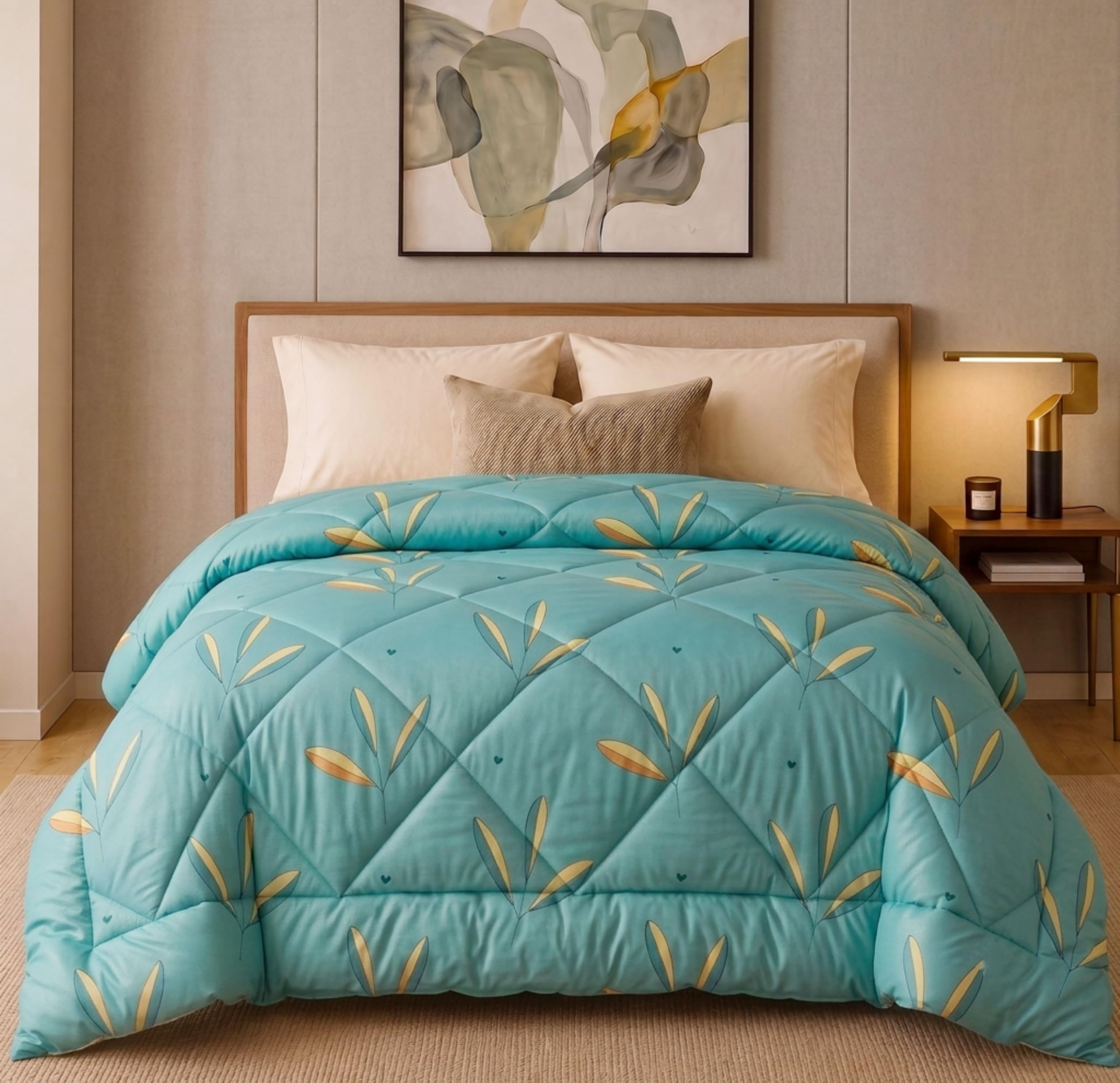 VAS COLLECTIONS 220 GSM Reversible Microfiber AC Comforter/Blanket/Quilt/Duvets for Winter Single Size Bed (240X152 cm, Light Green)-image-13