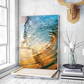 Amazon | 夕暮れ時の波 数字油絵 魚眼レンズきらきら輝く海 数字