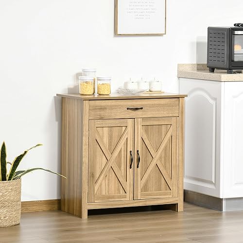 Miniatura 2 de HOMCOM Aparador Estilo Granja Gabinete Buffet, Gabinete de Barra de Café con Puerta de Granero con Cajón y Estante Ajustable para Cocina, Sala de