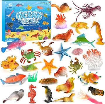 42pcs Sea Animal Figure Toys Plastic Small Ocean Animals Realistic Mini Sea Creature Figure Toys Fake Under The Sea Creatures Bath Toys for Kids Toddlers Preschool Educational Favors