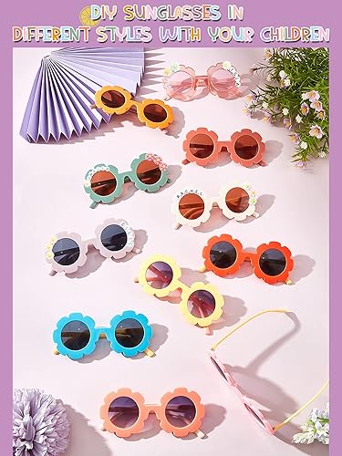 Miniatura 5 de Dunzy 14 lentes de sol redondos de flores con 200 cuentas de letras al azar, 50 dijes de margaritas con pegamento para nombre de bricolaje