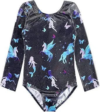 HOZIY Long Sleeve Leotards for Girls Gymnastics Kids Toddler Tumbling Outfits Floral Unicorn Galaxy Rainbow Stripe Pattern