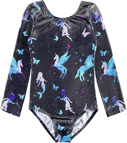 HOZIY Long Sleeve Leotards for Girls Gymnastics Kids Toddler Tumbling Outfits Floral Unicorn Galaxy Rainbow Stripe Pattern