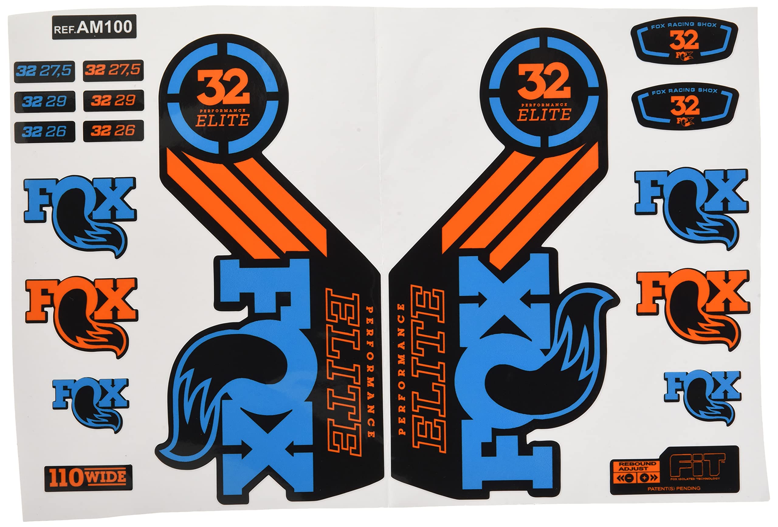 Ecoshirt I1-IDHM-RR69 Stickers Fork Fox 32 Performance Elite 2016 Am100 Autocollants Stickers Fourche Gabel Fourche Bleu Orange