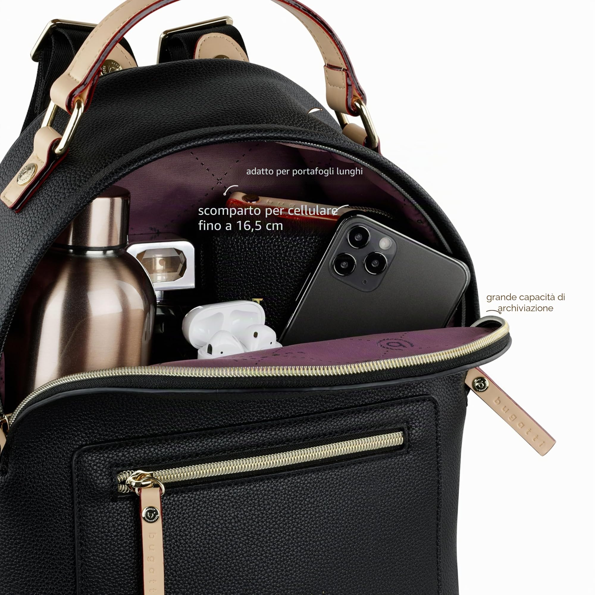 bugatti Ella Zaino piccolo da donna, zaino alla moda in similpelle