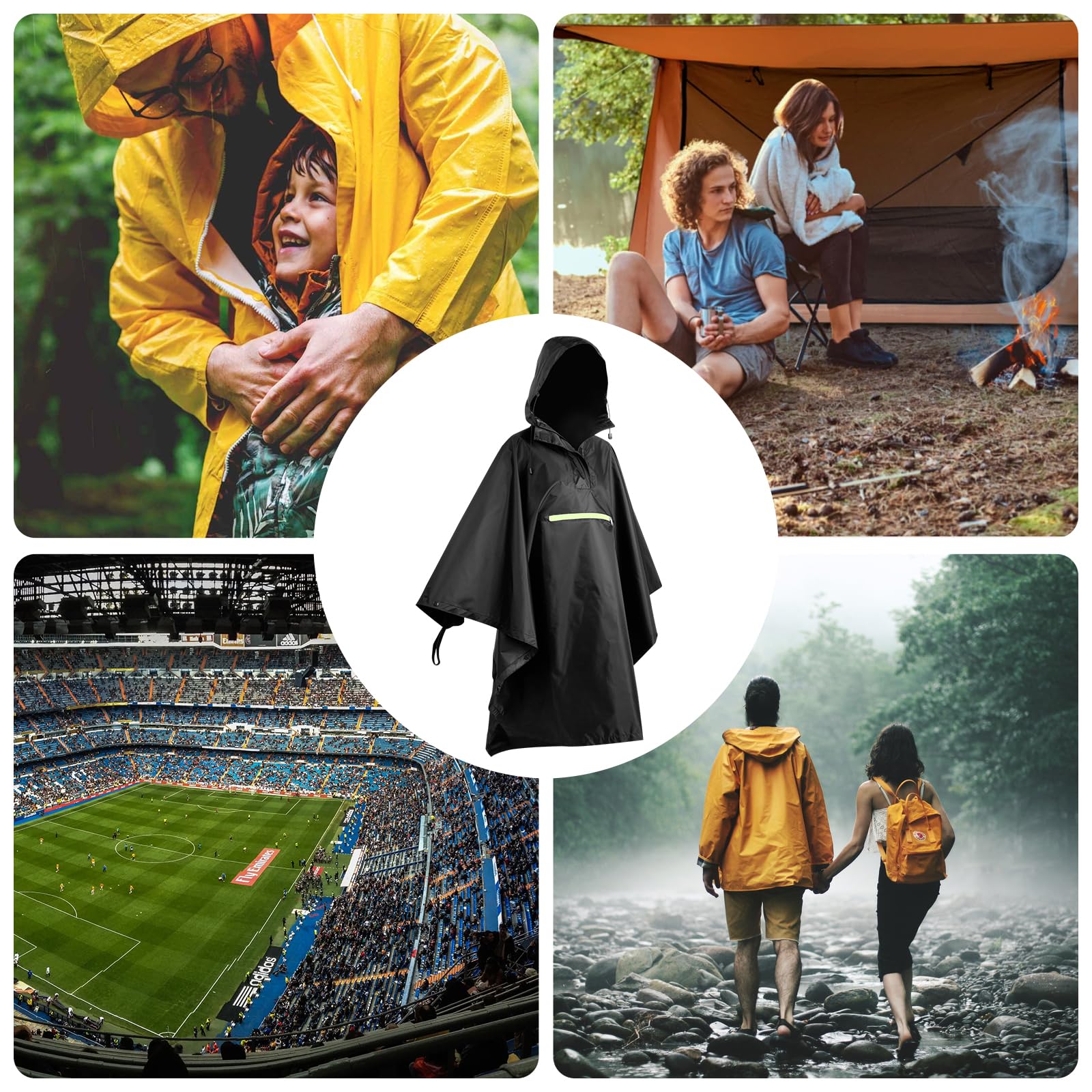 AiQInu Poncho Pluie Imperméable avec Manches Ventilées, Poche à Capuche, Bandes Réfléchissantes, Légère et Réutilisable, Pour le Camping, la Randonnée, l'Extérieur et l'Utilisation Quotidienne