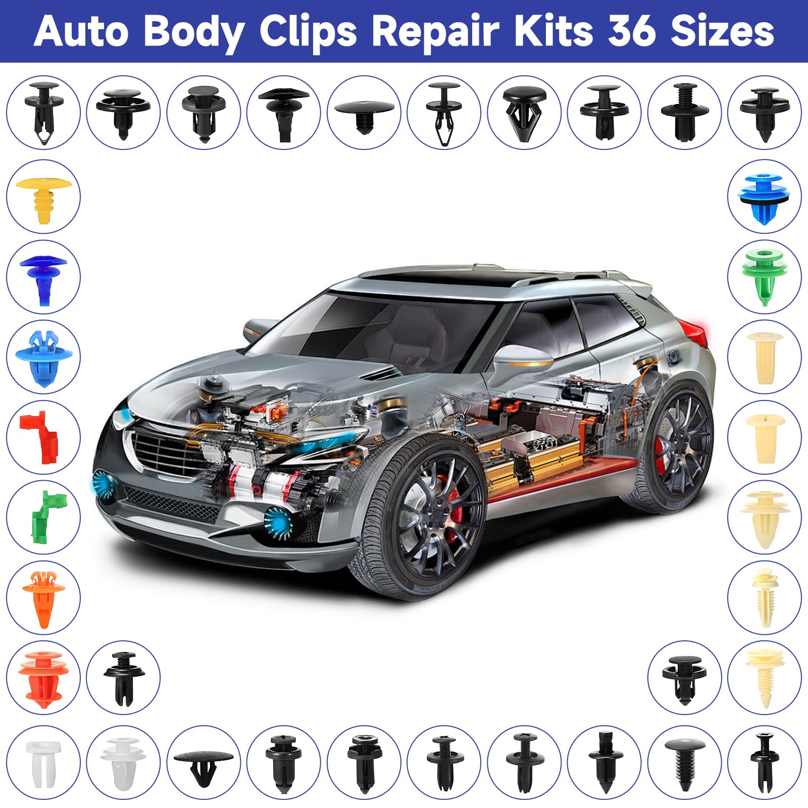 1565 Stücke Auto Befestigung Clips, 36 Arten Universal Türverkleidung Clips, Klammern Stoßstangen Zierleisten Befestigungclips, Plastikklips Satz mit Demontage Werkzeuge für Stoßstange, Tür, Kotflügel