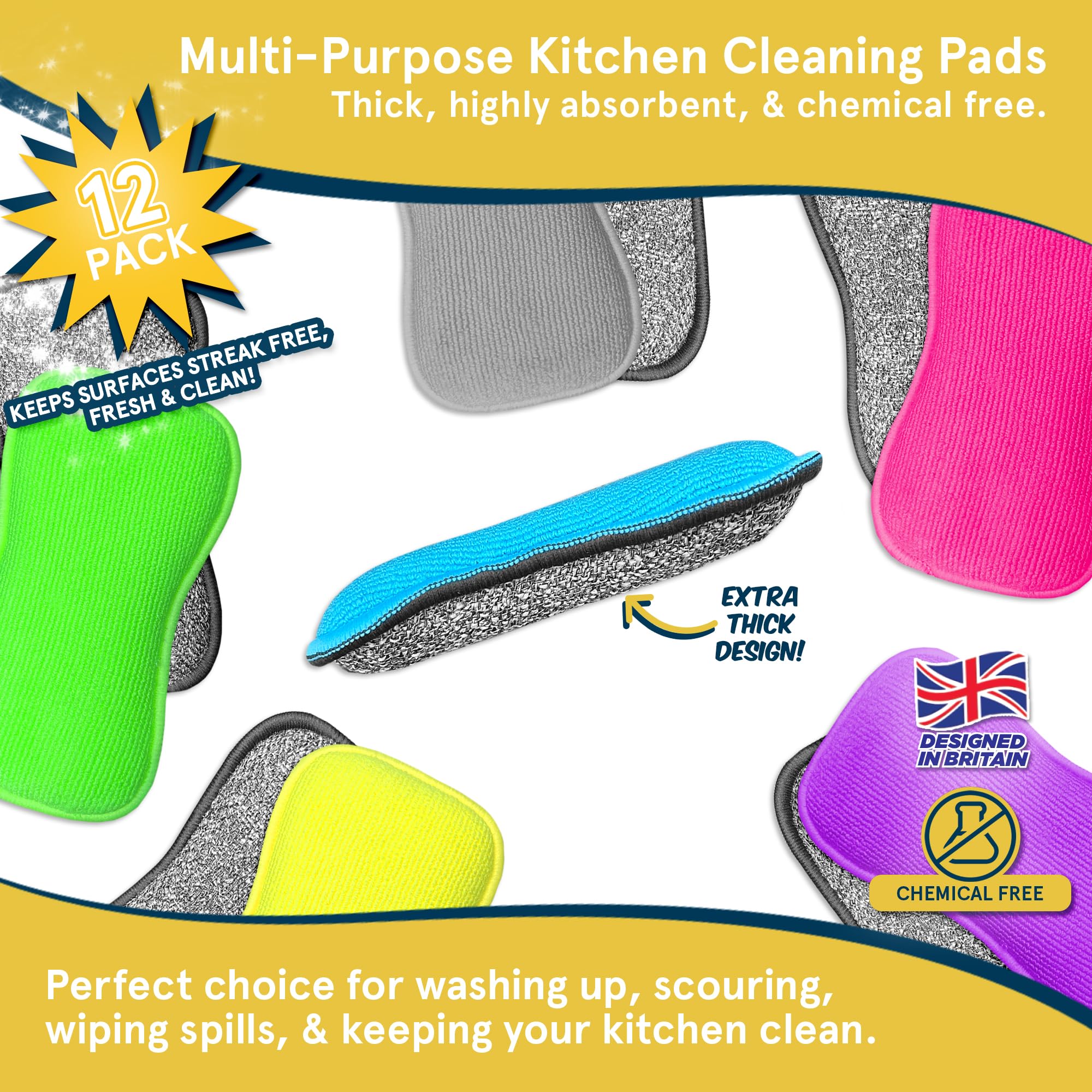Multi-Purpose Kitchen Pads by Smith’s®, Pink, Blue, Grey, Purple, Green, Yellow - Image 2
