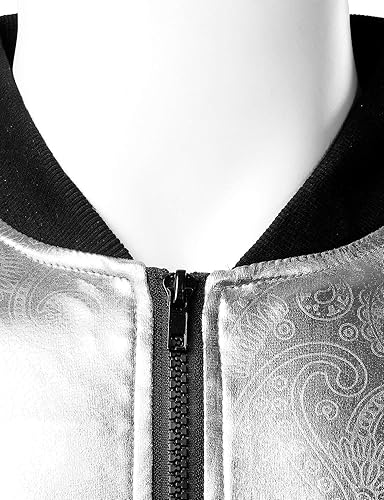 Miniatura 4 de ZEROYAA Chamarra estilo hipster con cremallera para hombre, diseño metálico brillante