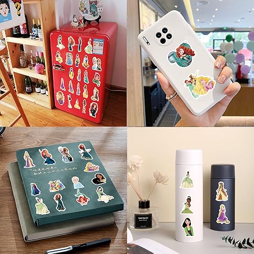 Miniatura 7 de 120 calcomanías de princesa para botellas de agua, vinilo impermeable, caricatura, princesa, para niñas, niños, lindas calcomanías de anime para