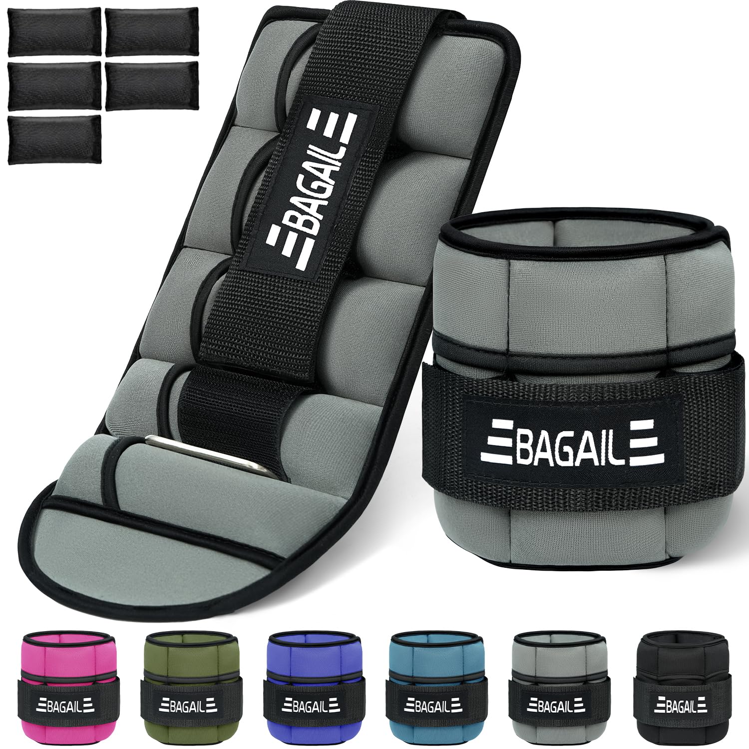 BAGAIL Verstellbare Knöchelgewichte 2er Pack, mit abnehmbaren Sandsäcken, tragbare Handgelenk - und Knöchelgewichtsriemen, 0,4-1,6kg pro Riemen, 15-31cm Umfang, ideal für Krafttraining und Cardio