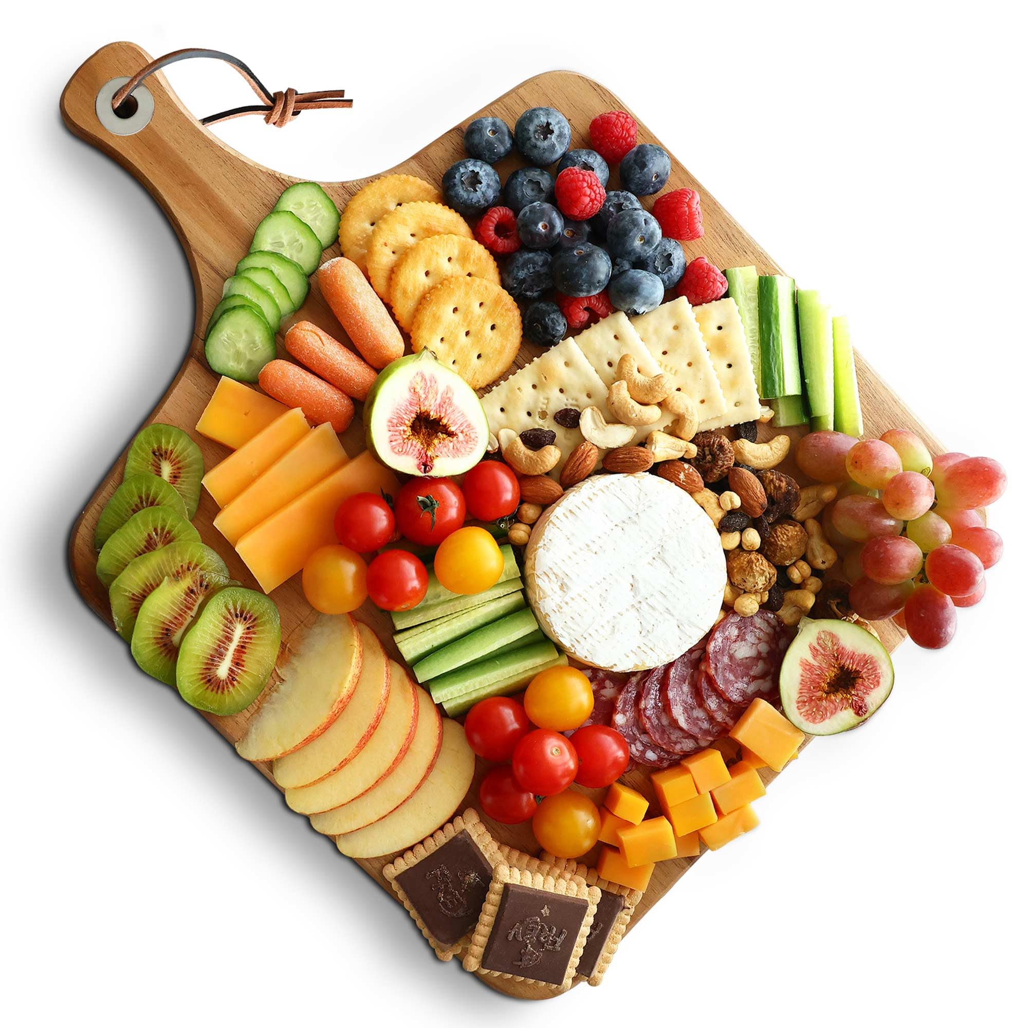 16.5 inch Wooden Serving Board Large Charcuterie Board with Handle Solid Wood Cheese Paddle Board for Fruit, Bread, Cheese, Crackers （Square）