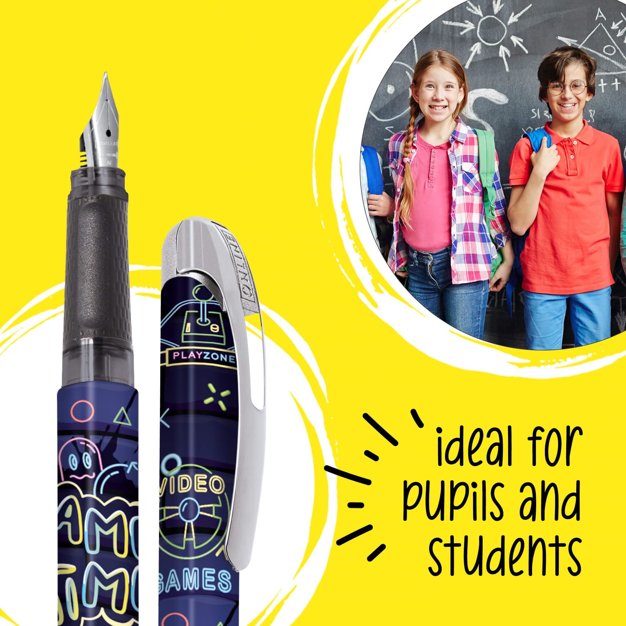 Online College ink pen Game Time, ergonomic fountain pen for school/college, medium nib, soft grip part - Image 4