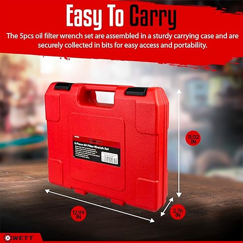 Miniatura 7 de WETT Juego de llaves giratorias para filtro de aceite, herramienta estándar de extracción de filtro de aceite de 5 piezas, con alicates de filtro de