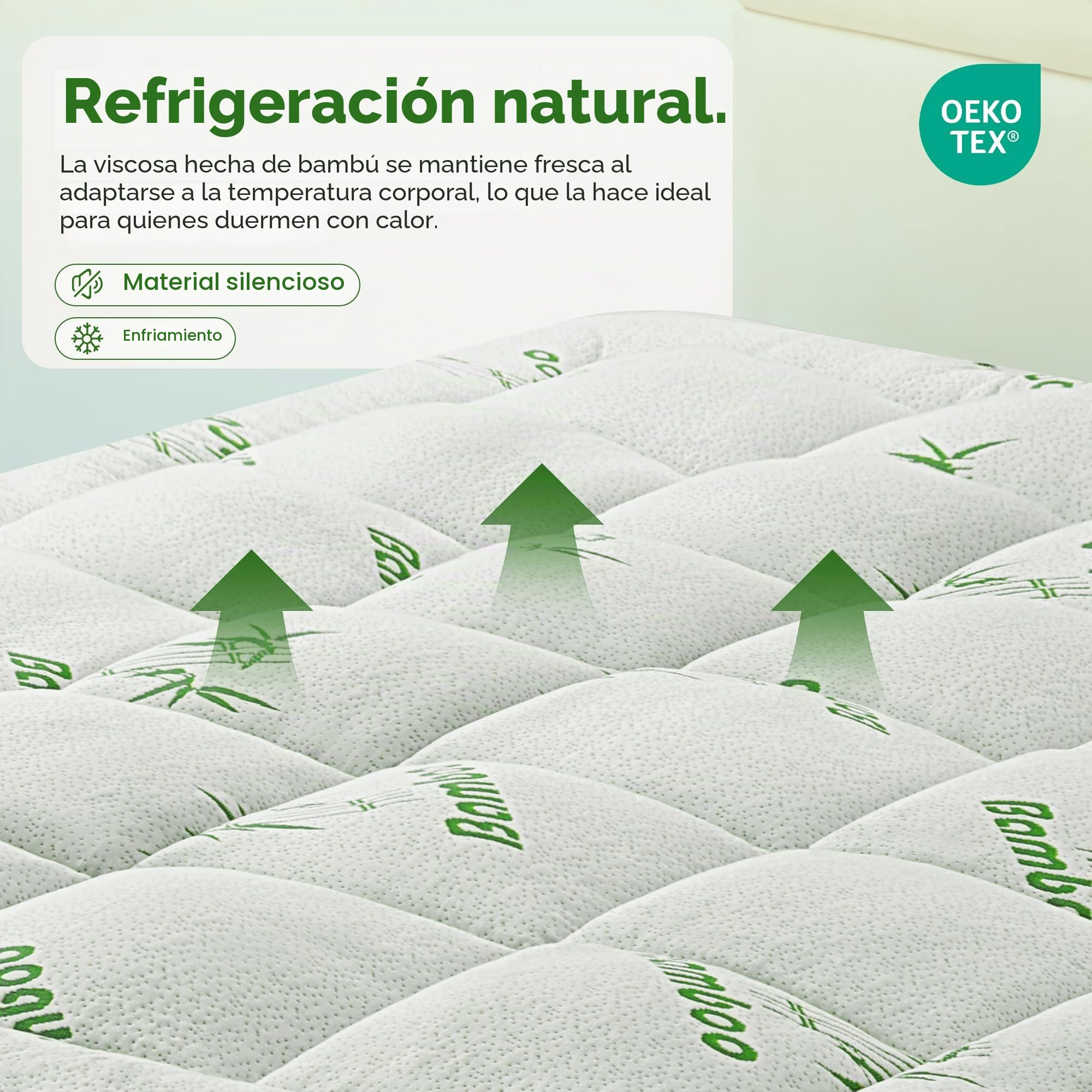 Sobrecolchón Doble de Fibra de Bambú 180x200cm, Topper Colchón 1000g/㎡