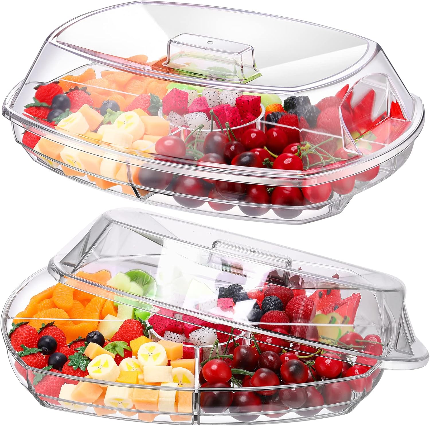 2 Pcs Ice Party Platter 4 Section Ice Serving Tray Clear