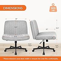 Vista 2 de Orange Factory Silla con Ruedas Entrecruzadas de Patas Cruzadas Anchas Silla de Escritorio de Oficina Silla de Tocador Tela Cómoda Sin Brazos Gris