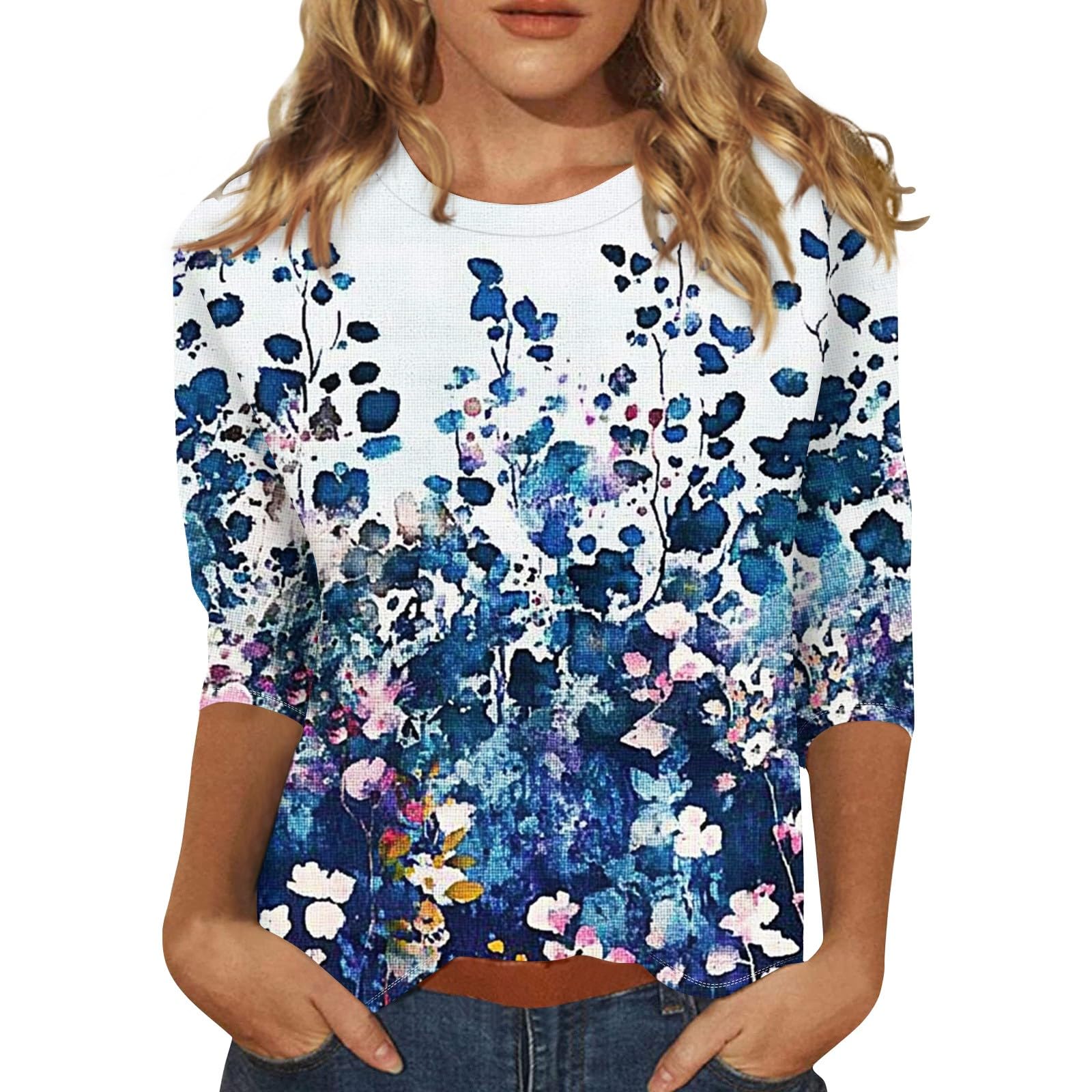 Damen T-Shirt 3/4 Ärmel Sommer - Boho Style Tunika Mit Aufdruck