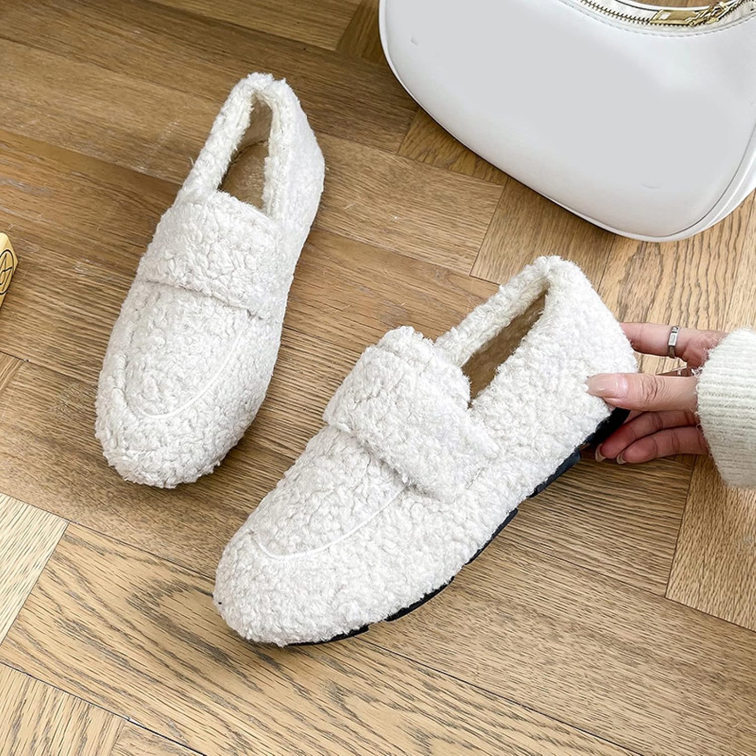 [PANLON] モカシン レディース ローファー スリッポン 大きいサイズ 23.5cm 軽量 歩きやすい もこもこ モカシンシュ