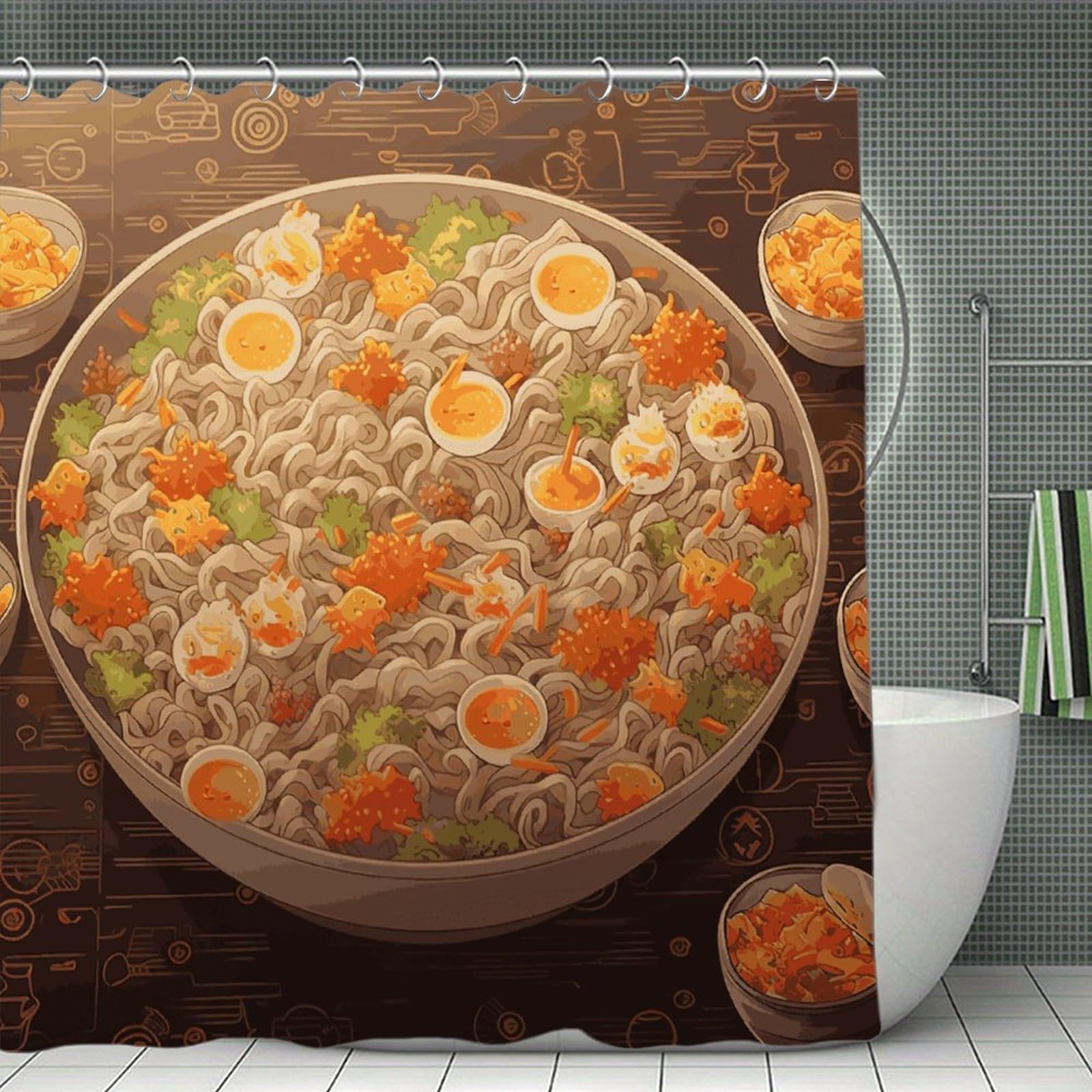 JTREHY Egg Cup Noodle Ramen Shower Curtain Waterproof Bathroom Shower Curtain Machine Washable Bath Curtains Polyester Cloth Bath Curtains for Bathroom Showers 70.8×70.8Inch