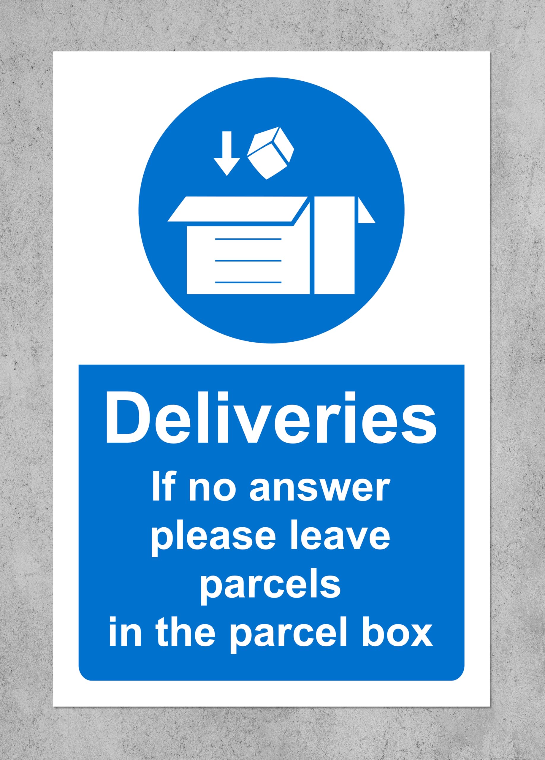 If no Answer Please Leave parcels in the Parcel Box Deliveries Sign - Self Adhesive Sticker (300mm x 200mm)
