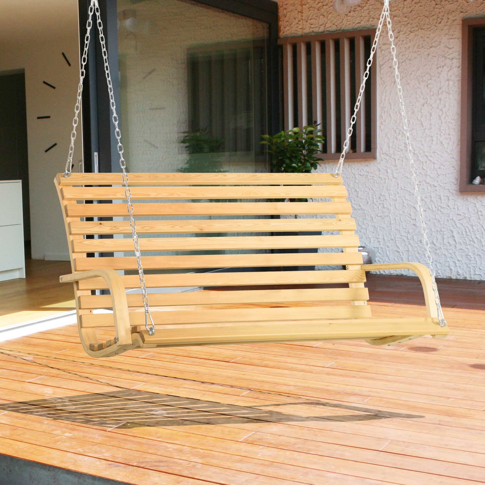 Outsunny Banco Columpio de Madera de 2 Plazas Banco Balancín Colgante Carga 250 kg para Jardín Terraza Balcón Patio 141,5x51x78 cm Natural