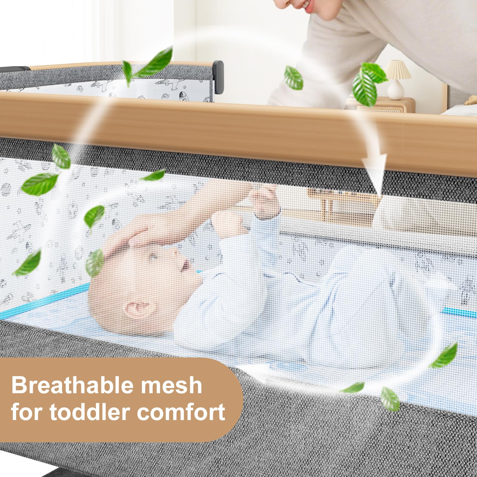 3 in 1 Baby Bassinet,Bedside Sleeper with Storage Basket and Wheels,Portable Baby Crib with Mosquito Net, 6 Adjustable Height & Breathable Mesh,Easy to Fold (Brown&Black)