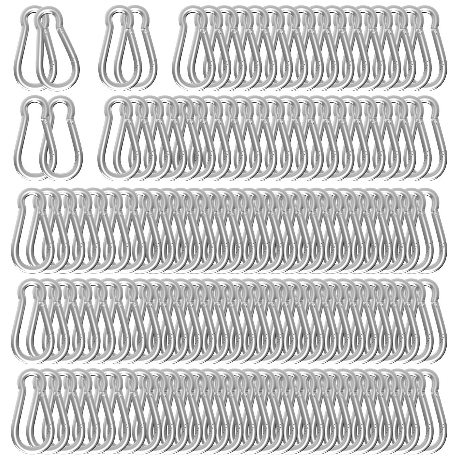 Moschettone a molla da 4,5 cm, confezione da 200 moschettoni M5 in acciaio zincato resistente, gancio portachiavi a collegamento rapido per chiavi, set altalena, campeggio, escursionismo, viaggi
