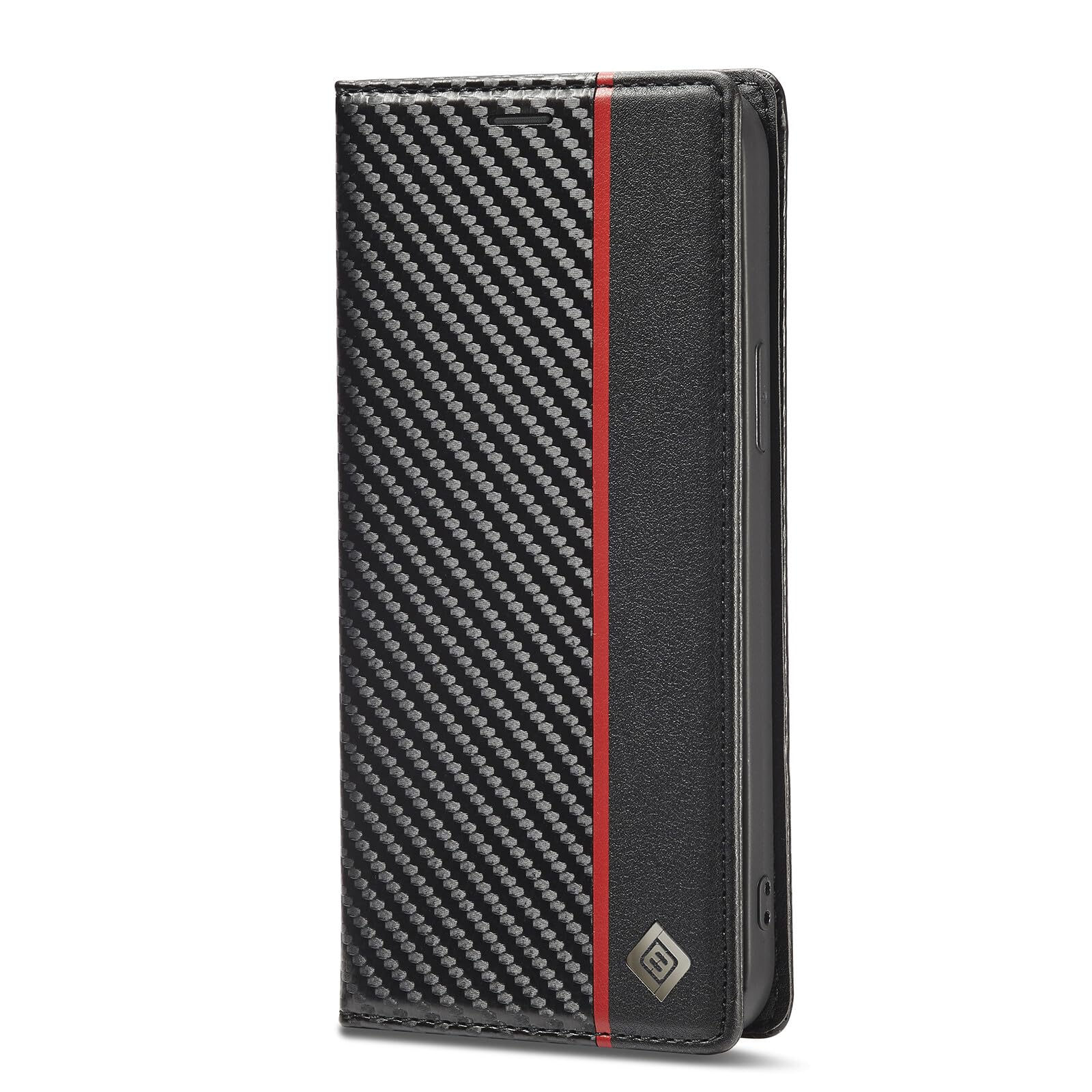 Generic Étui compatible avec Redmi 14C / 14R / Poco C75 (couleur : vertical - noir) en cuir fibre de carbone portefeuille à rabat magnétique