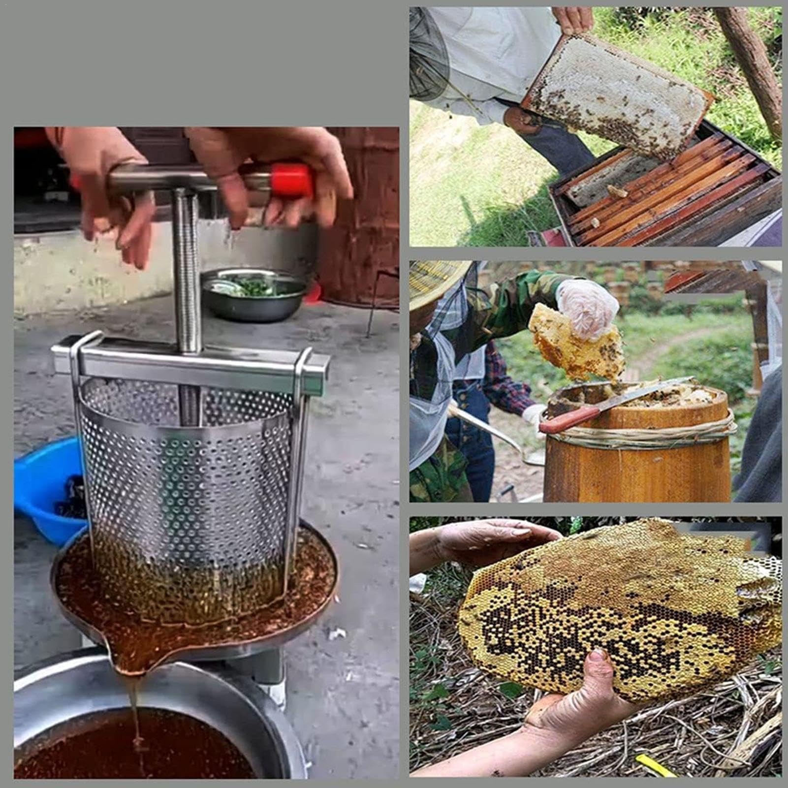 Honigschleuder Manuell, Edelstahl Honigpresser, Manuelle Honigschleuder, Bienenwachs-Extraktor, Manuelle Honigextraktionsausrüstung, Wein, Fruchtwachs