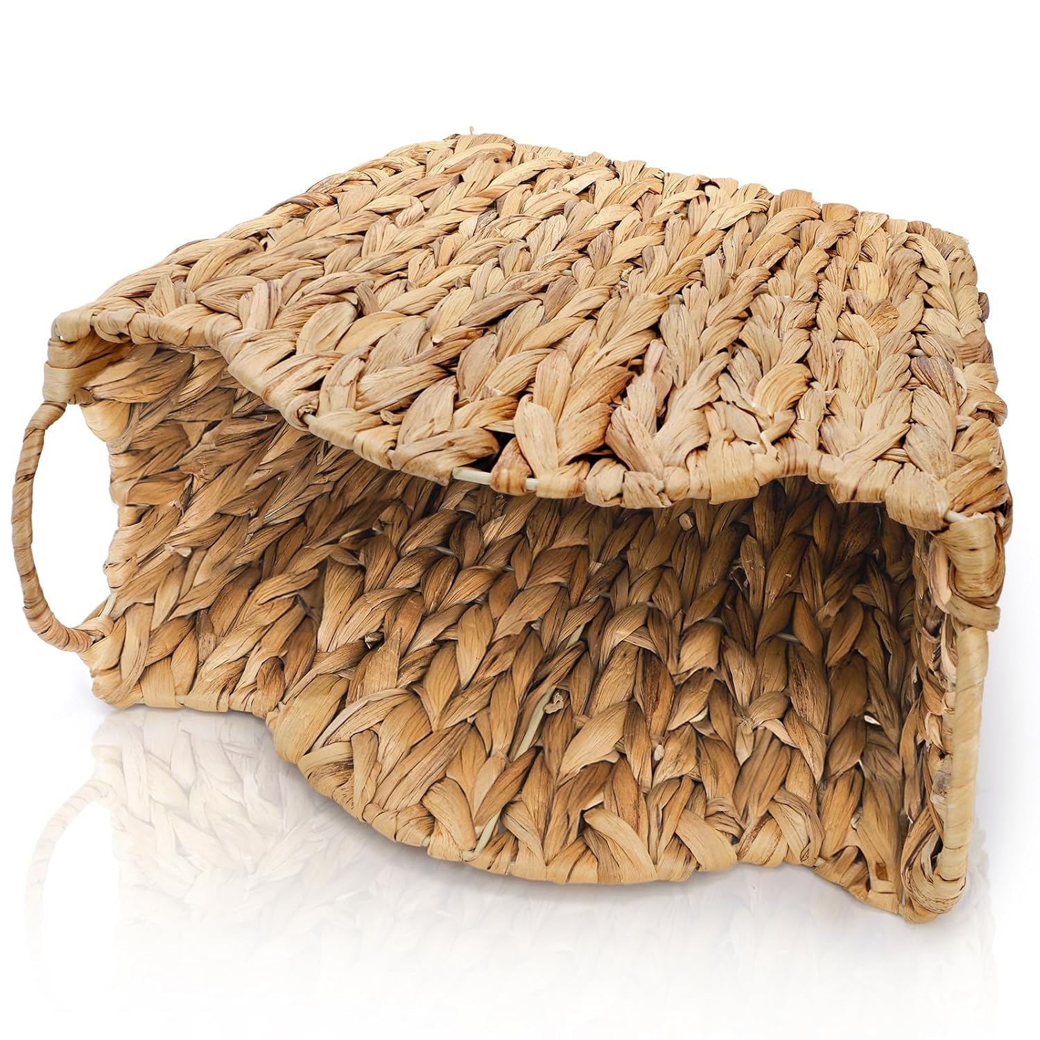 Eorbow Wicker Waste Basket, Handwoven Trash Can with Built-in Handles, Rattan Waste Bin for Bathroom, Water Hyacinth Garbage Storage Container for Bedroom Office Laundry Utility Room