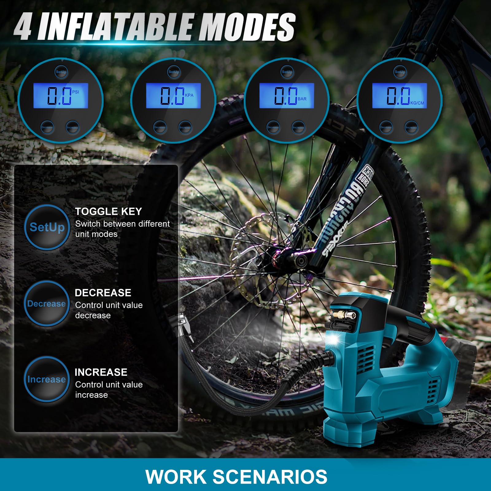 Inflador De Ruedas Recargable Con Manómetro Digital - Bomba De Aire Para Coche, Bici, Moto, Con Luz LED