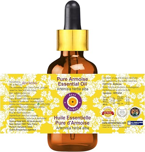 Miniatura 2 de Deve Herbes Aceite esencial Pure Armoise (Artemisia herba alba) con cuentagotas de vidrio destilado al vapor, 0.2 fl oz (0.16 oz)