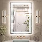 Keonjinn 24 x 36 Inch Bathroom Mirror with Lights, LED Vanity Mirror with Frontlit & Backlit, Stepless Dimmable 3-Color Temperature, Lighted Mirror with Anti-Fog, Tempered Glass(Horizontal/Vertical)