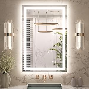 Keonjinn 24 x 36 Inch Bathroom Mirror with Lights, LED Vanity Mirror with Frontlit & Backlit, Stepless Dimmable 3-Color Temperature, Lighted Mirror with Anti-Fog, Tempered Glass(Horizontal/Vertical)