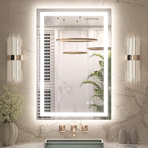 Miniatura 27 de Keonjinn Espejo LED para baño de 16 x 24 pulgadas, espejo de tocador de baño frontal y retroiluminado con 3 luces de color, espejo de baño iluminado