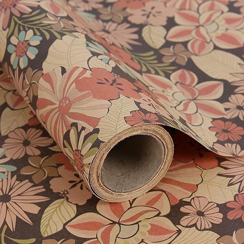 Vista 209 de Aimyoo Rollo de papel de estraza floral, papel de regalo de flores vintage para todas las ocasiones, para bodas, cumpleaños, despedidas de soltera