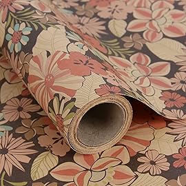 Aimyoo Kraft Floral Wrapping Paper Roll, All Occasion Vintage Flower Gift Wrap for Wedding Birthday Bridal Shower, 17 inch x 10 ft