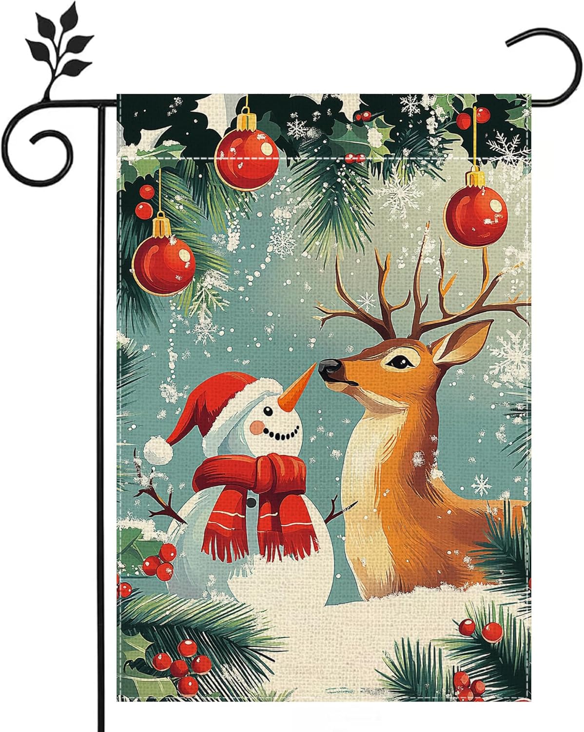 Winter Snowman Garden Flag for Outside Christmas Reindeer Snowflake Welcome Yard Flag 12x18 Inch Double Sided Burlap Holiday Farmhouse Outdoor Flag Home Decoration
