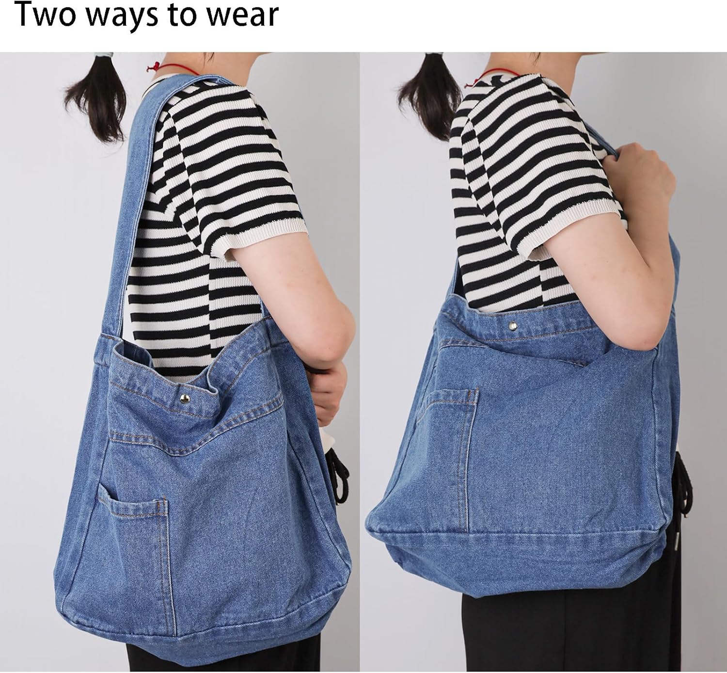 Denim Shoulder Bag - Women's Retro Large Canvas Crossbody Tote Bag, Casual Style Lightweight - Image 2