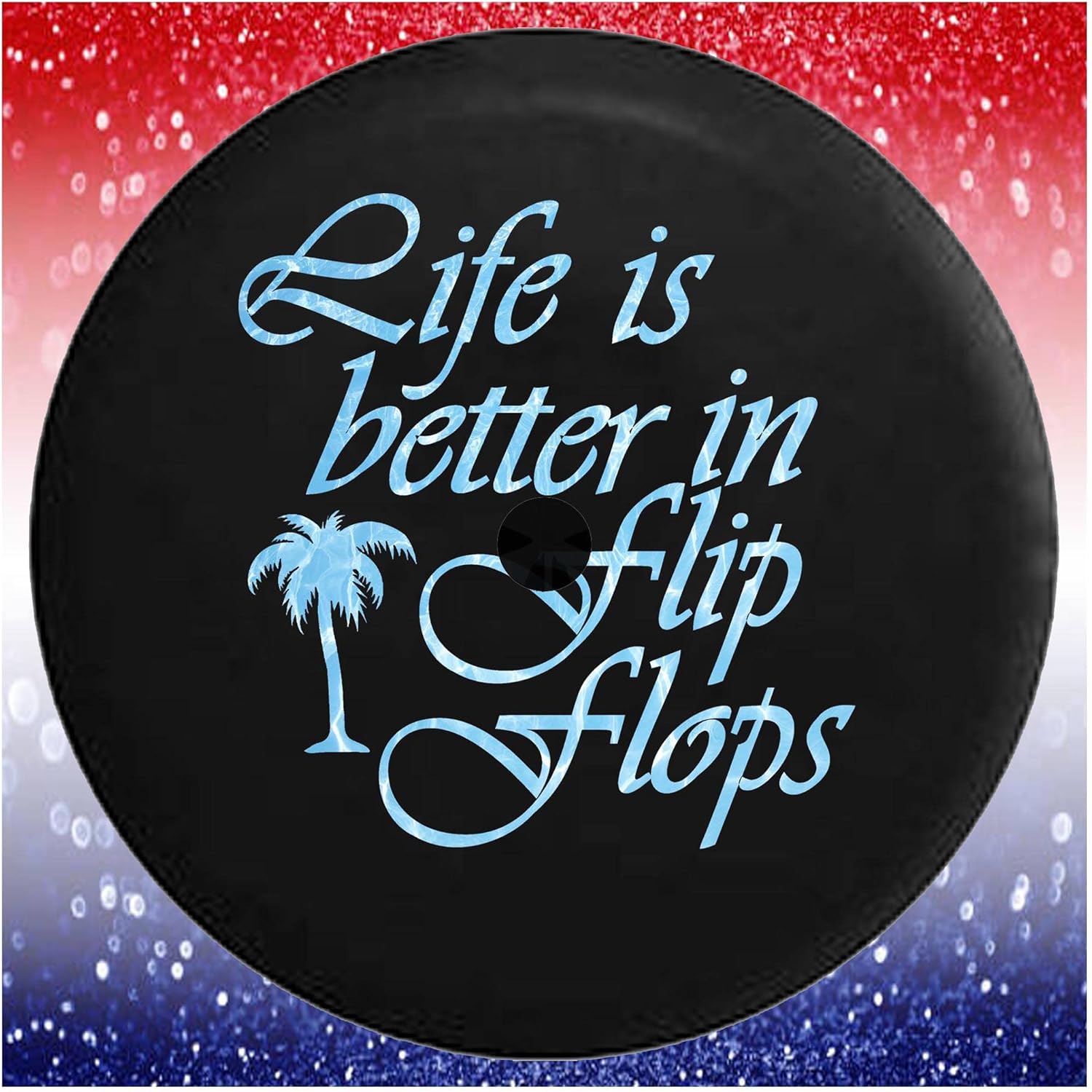 JL Spare Tire Covers Life is Better in Flip Flops Beach Car Accessories Black 32 to 33 Inch with Backup Camera Hole