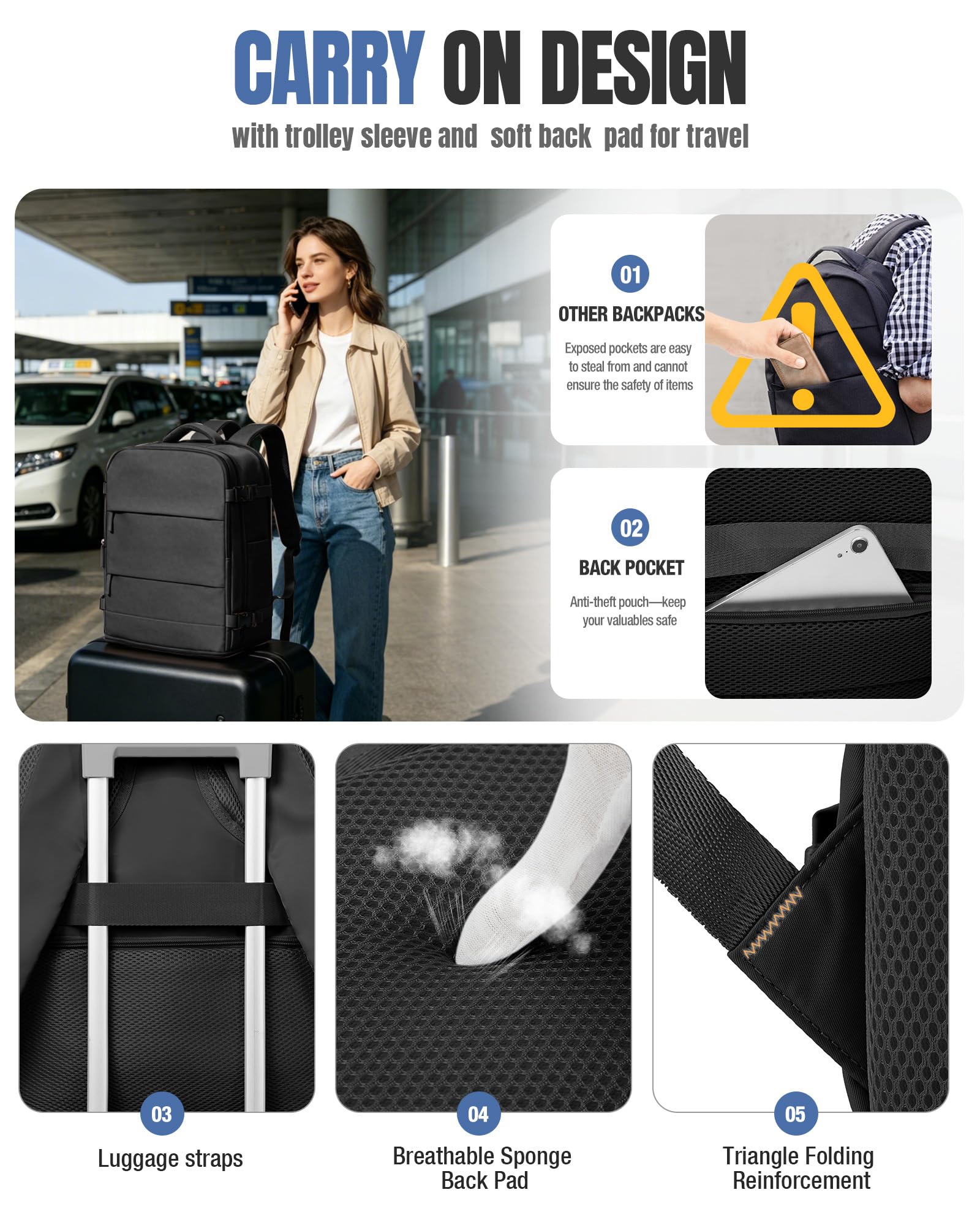 BJLFS Vakuum Rucksack Handgepäck mit Pumpe Ryanair Handgepäck 40x30x20 Vakuum Reiserucksack Damen Groß Airbag Rucksack mit Vakuumpumpe Laptop Rucksack 16 zoll Herren Carry on Luggage