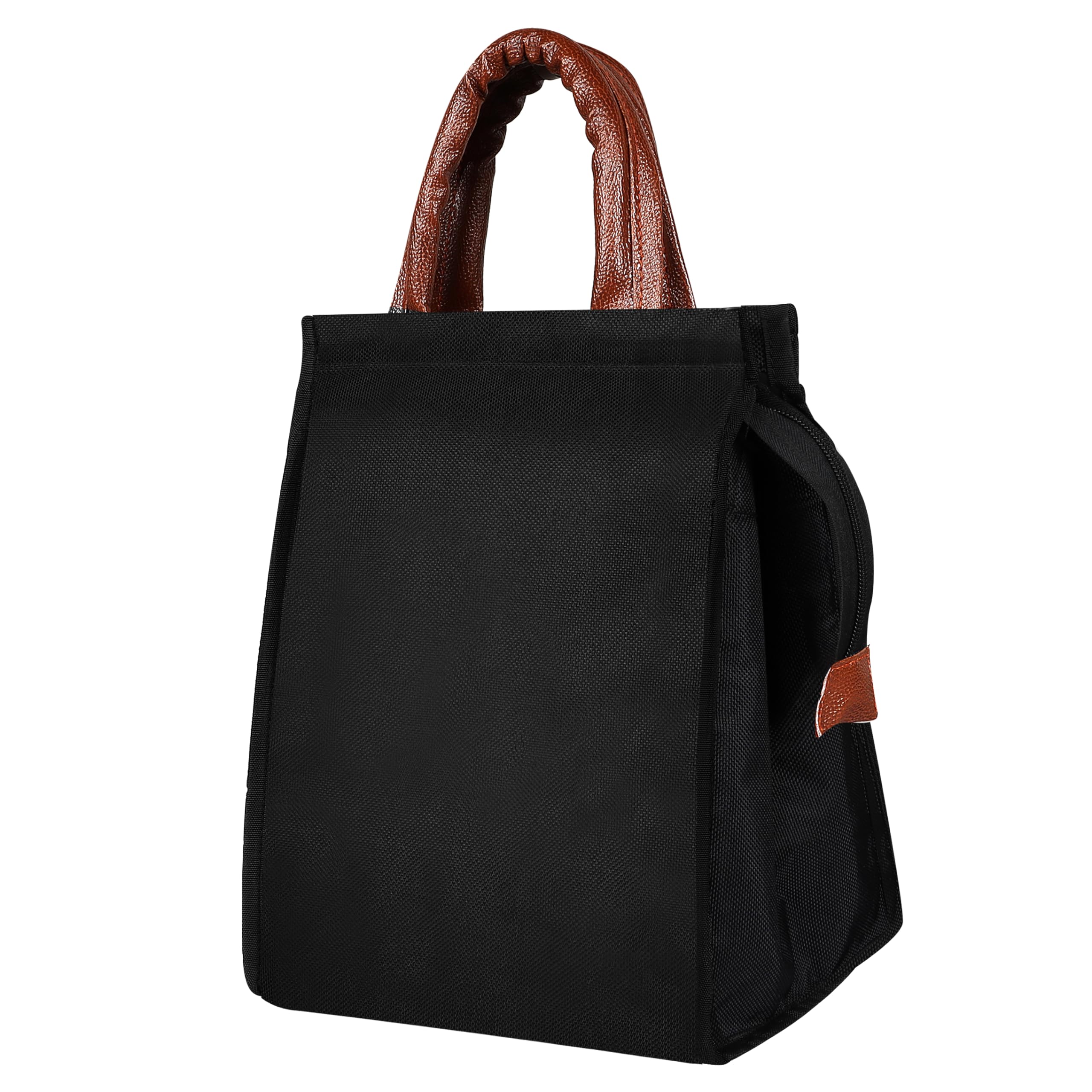 Insulated Lunch Bag - Stylish Fabric Tote Tiffin Bag with Faux Leather Brown Handles for Men and Women, Leakproof & Reusable Thermal Food Carry Bag for Office, School, College-image-27