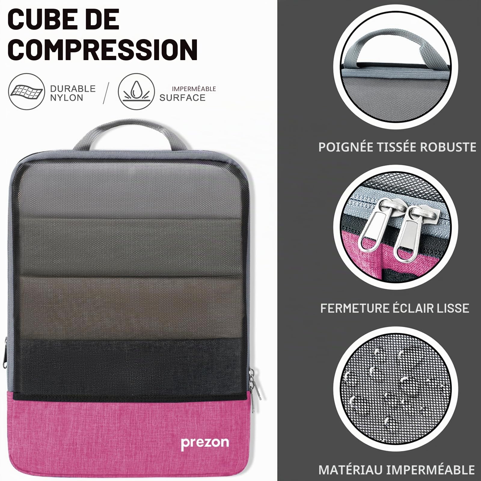 Lot de 4 cubes de rangement compressibles, organisateurs extensibles pour valise, parfaits pour le voyage et le rangement à la maison, Mesh TPU, Rose