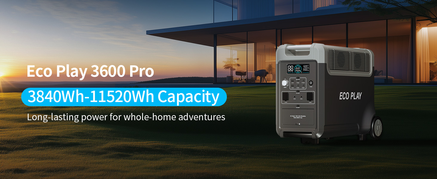 Eco Play 3600 Pro Portable Power Station with 2pcs 200W Solar